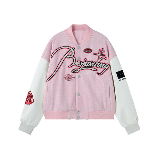 BJHG不计后果贴贴棒球服女款春季新款潮牌美式拼料蛋白皮夹克外套 商品图4