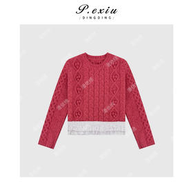 A008潘依绣丁丁宠粉韩版毛球麻花拼接编制毛衣 Q34104