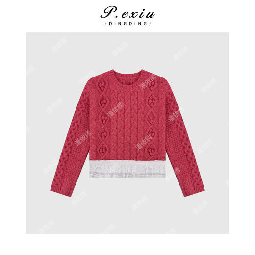 A008潘依绣丁丁宠粉韩版毛球麻花拼接编制毛衣 Q34104 商品图0
