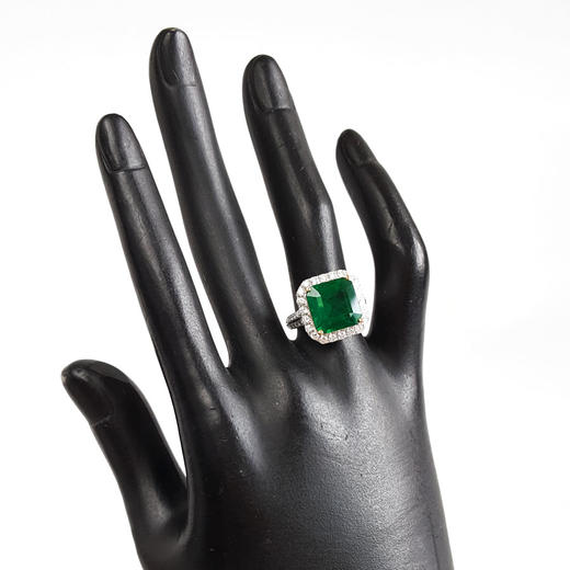 【天然正品】AU750收藏级白金豪镶钻镶天然微油4.525克拉艳绿色祖母绿戒指11.1*10.7MM（皆取最大值）13号（戒圈可改）300126NJS48 商品图8