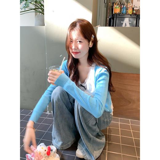 <曾小咸推荐>韩系短款毛织开衫女长袖上衣 商品图2