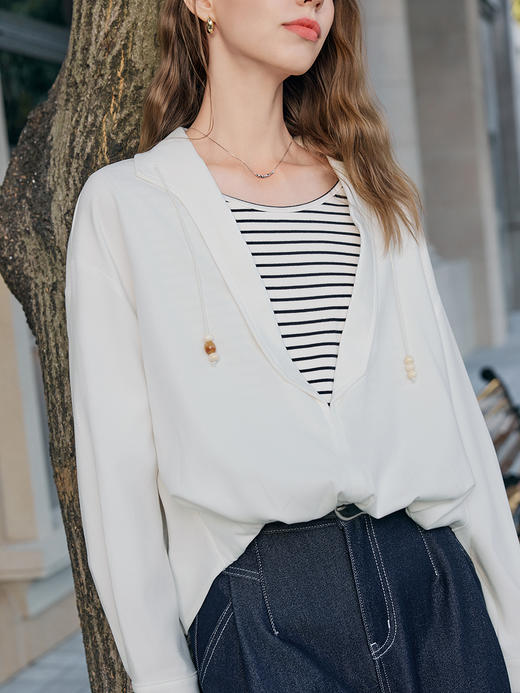 【百图lulu定制】【航海家衬衫】 独特  别致  弧形  收腰 假两件拼接长袖衬衫 商品图5