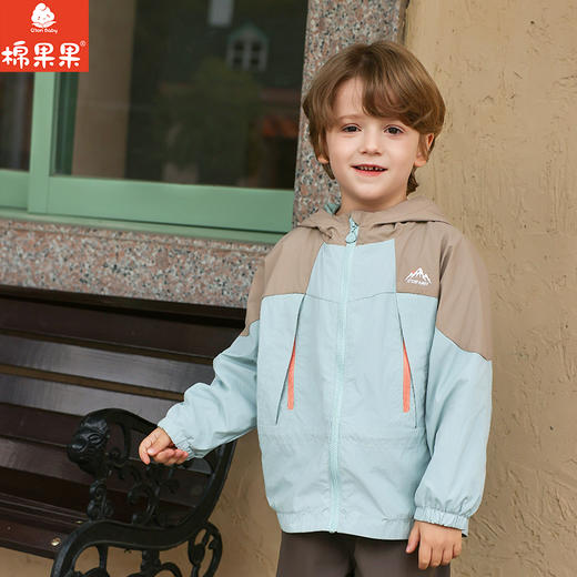 棉果果春季新品男童涤丝纺纯棉内里拼色洋气连帽风衣M112100326149 商品图1