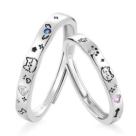 卡蒂罗KADER 喵汪童话情侣对戒 925银可爱俏皮寻觅宝藏甜蜜爱恋可调节戒 璀璨星光钟爱久久简约百搭  戒指