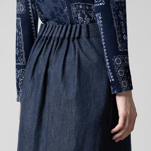 【林栖设计小店】丹宁主义|深牛仔蓝棉麻压褶简约百搭2026春新款半身裙T1961397 商品图2