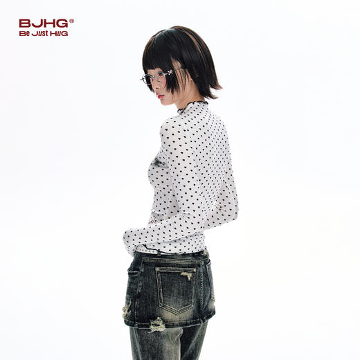 FTT Flythetruth辣妹小狗波点印花长袖t恤女春季半高领内搭打底衫 商品图1