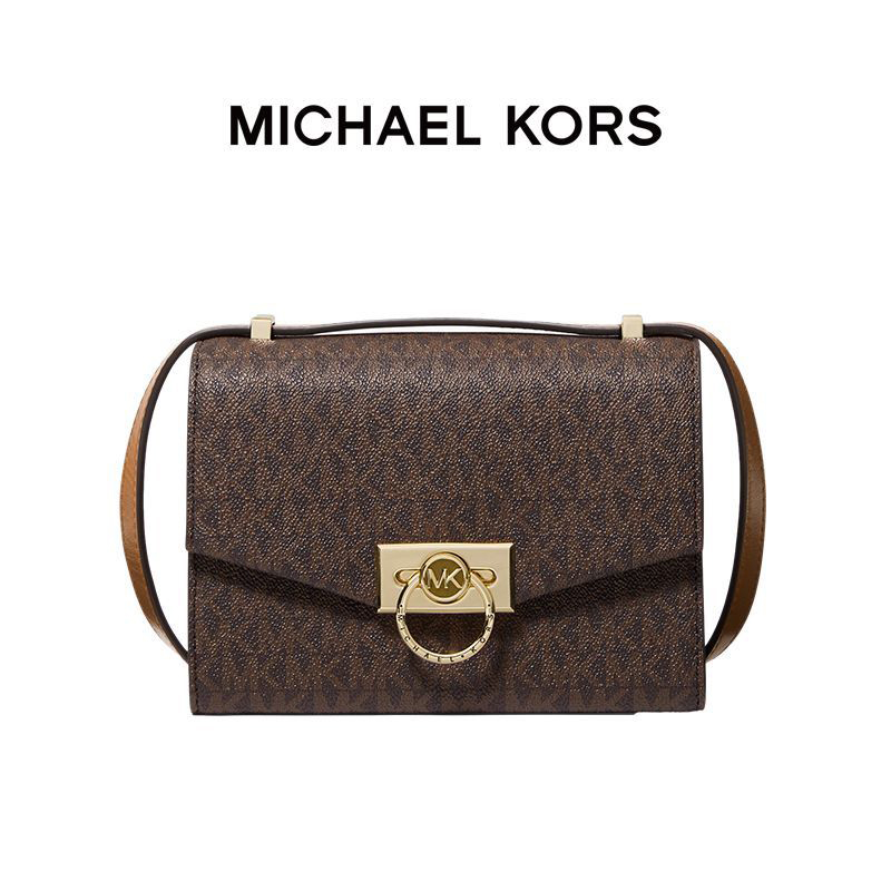【品牌】MK Hendrix 超小号老花印花翻盖单肩斜挎女包深棕/橡果棕