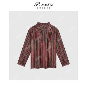 04-2潘依绣丁丁宠粉
撞色竖条纹半高领长袖衬衣Q19223