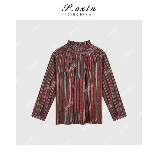 04-2潘依绣丁丁宠粉
撞色竖条纹半高领长袖衬衣Q19223 商品图0