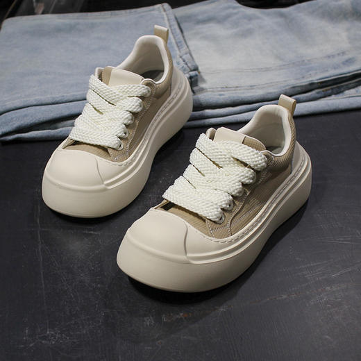 DRONKOO 2026 系带刘海鞋头后帮拼皮暗格纹布发泡厚底低帮板鞋 商品图2