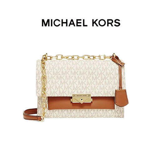 【品牌】MK Cece 中号金属老花单肩斜挎链条信封女包香草白/牛皮棕 商品图0