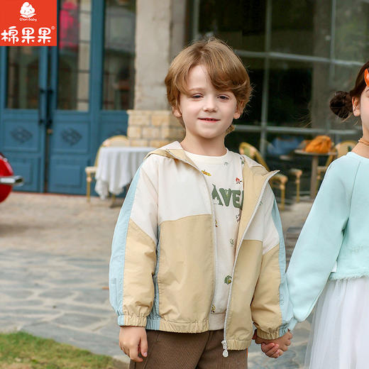 棉果果春季新品男童涤丝纺纯棉内里拼色洋气连帽外套M112100326147 商品图0