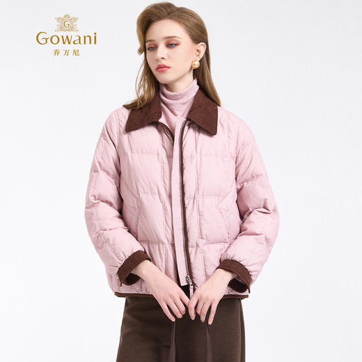 【鹅绒】乔万尼复古撞色拼接翻领90白鹅绒拉链款保暖宽松羽绒服ED4T757 商品图2