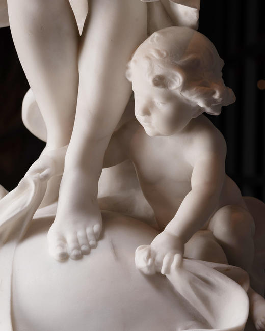 独角鹿西洋古董19世纪末法国雕塑家 Luca Madrassi 签名出品大型大理石杰作《世界之和平与自由》 商品图7