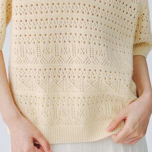 东黎 • 复苏的呼吸 山羊绒女士镂空多色翻领半袖 6058 商品图10