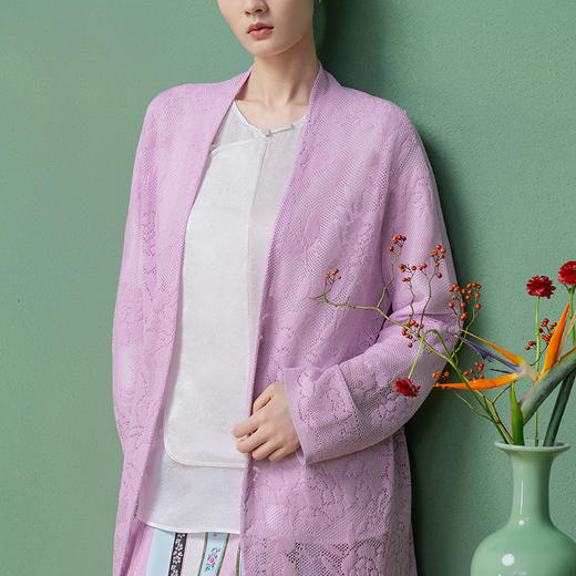 【林栖设计小店】流光落花|粉色镂空提花肌理2026春新款毛织外套1961236 商品图2