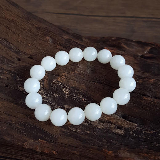 【天然正品】天然无杂裂约12MM俄料一级白和田玉圆珠手串16CM（弹力绳）260126NJM64 商品图3