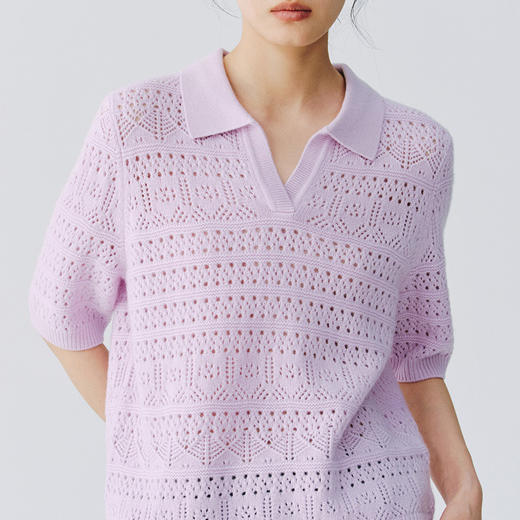 东黎 • 复苏的呼吸 山羊绒女士镂空多色翻领半袖 6058 商品图9