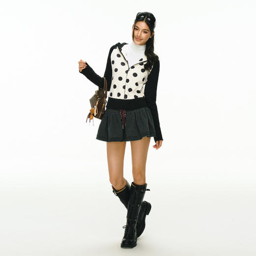 Ariseism美式设计感撞色波点短款连帽开衫卫衣外套女春秋新款上衣 商品图3