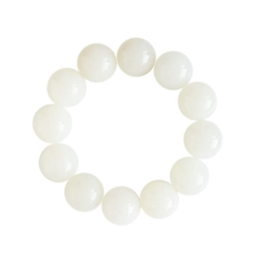 【天然正品】天然精品无杂裂约19.5-19.8MM俄料一级白和田玉圆珠手串20CM（弹力绳）260126NJM63 商品图0