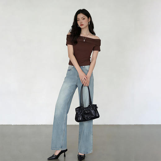 西遇美式复古做旧阔腿牛仔裤女2026年春季新款宽松高腰显瘦直筒裤E0060145 商品图1