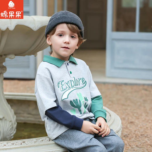 棉果果春季新品男童纯棉小线圈假两件POLO衫M112180226151 商品图1