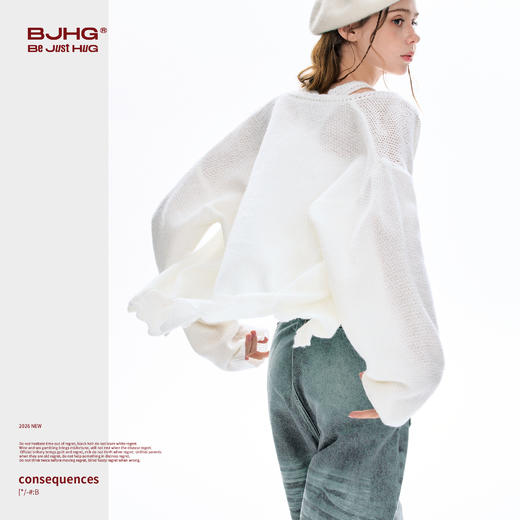 FTT FlyTheTruth 镂空针织开衫女春季2026年新款羊毛宽松圆领上衣 商品图3