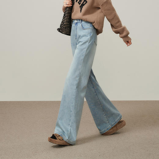 【两种裤长！初春-筒喇-牛仔】逸阳磨毛短绒高弹加厚显瘦A版阔腿裤7467 商品图6