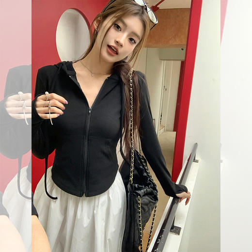 西遇连帽拉链抽绳卫衣女2026年春季新款运动风修身显瘦百搭上衣SS060140 商品图1