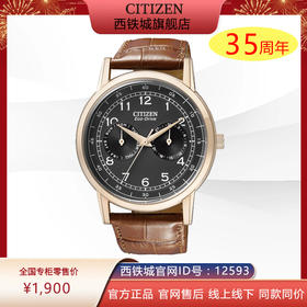 西铁城官方日本正品腕表光动能防水皮带小蓝针手表男AO9003-08E