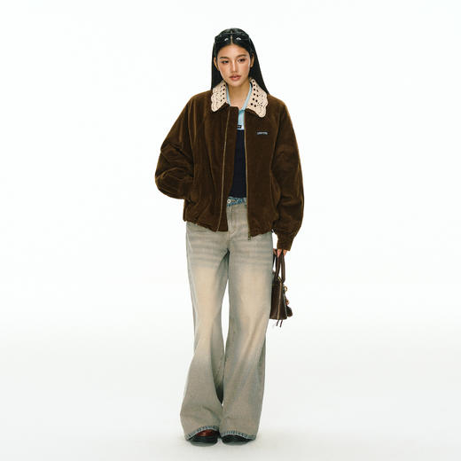 Ariseism 美式复古设计感花边领麂皮棉服外套女冬季新款保暖棉衣 商品图3