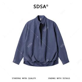 SDSA男装2026新款高贵轻奢韩版简约拼接前短后长套头立领衬衫百搭