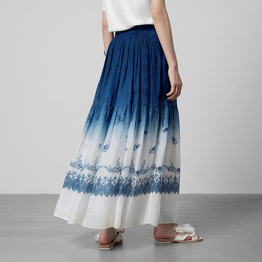 【林栖设计小店】植物染色|手工青花蓝宽松层次感2026春新款苎麻半身裙1961175 商品图5