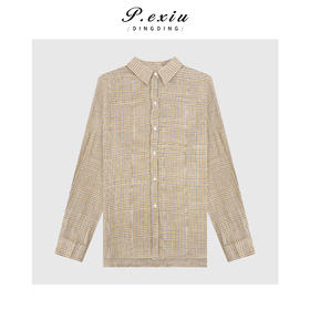 04-6潘依绣丁丁宠粉英伦风对条细格纹长袖衬衫Q84302