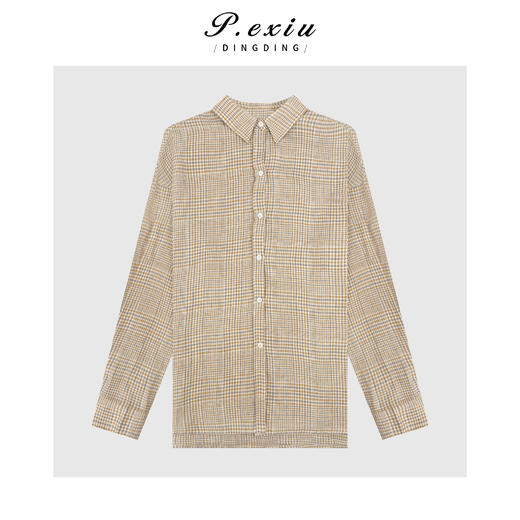 04-6潘依绣丁丁宠粉英伦风对条细格纹长袖衬衫Q84302 商品图0