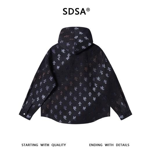 SDSA男装2026新款高贵轻奢韩版潮牌撞色十字印花按扣连帽衬衫百搭 商品图4