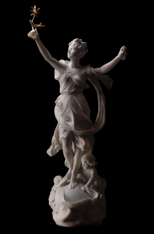 独角鹿西洋古董19世纪末法国雕塑家 Luca Madrassi 签名出品大型大理石杰作《世界之和平与自由》 商品图1