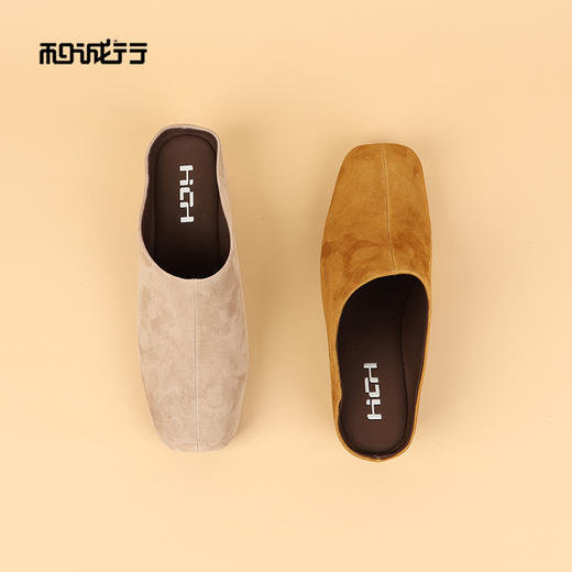 和诚行2026春季新款韩式包头拖绒面方头厚底粗跟懒人女式半拖0070566 商品图4