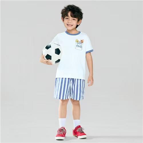 佐丹奴童装26年新款全棉条纹卡其抽绳短裤03106256 商品图1