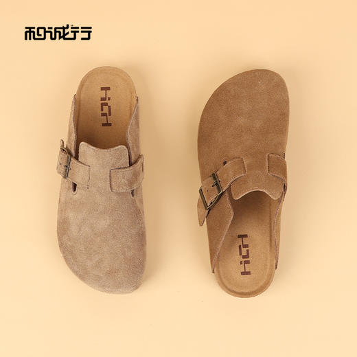 和诚行2026春季新款舒适百搭真皮软底外穿包头半拖勃肯拖鞋1930121 商品图1