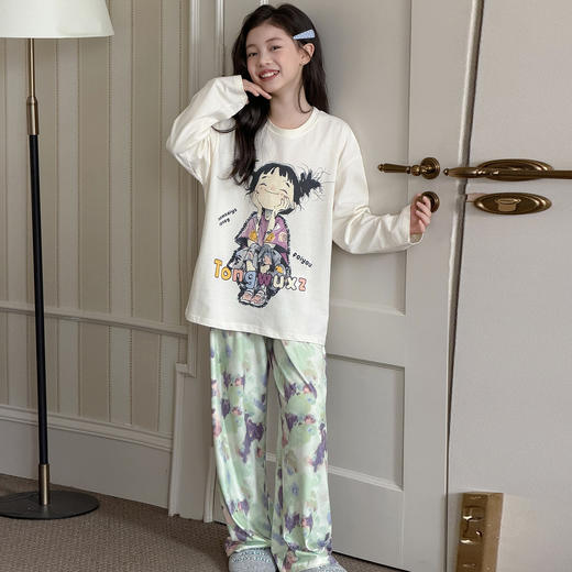 【自在舒适❗️居家慵懒感】女童春款家居服中大童卡通长袖T恤休闲宽松睡衣女孩甜美公主套装。jd 商品图2