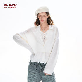 FTT FlyTheTruth 镂空针织开衫女春季2026年新款羊毛宽松圆领上衣