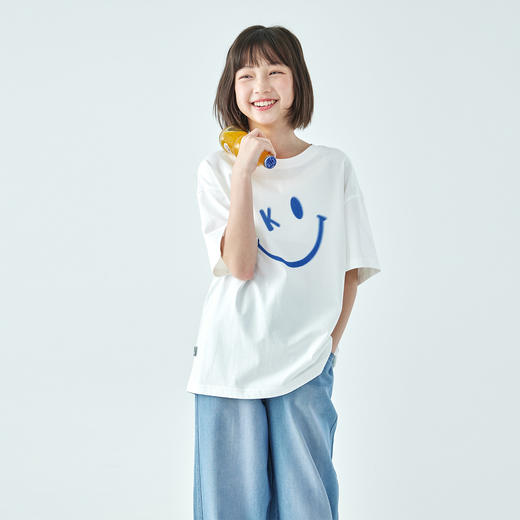 棵初「开心果T」2026年夏季新款亲子中大女童笑脸印花T恤纯棉短袖 商品图2