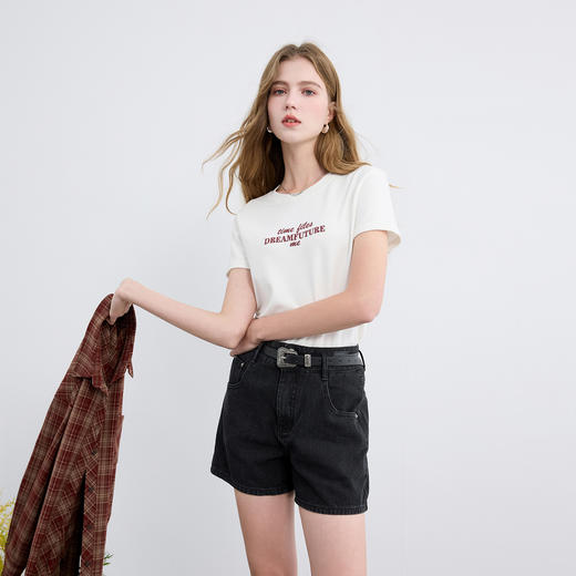 三彩独醒2026春季新款牛仔裤双扣高腰短裤直筒裤休闲显瘦热裤F 商品图2