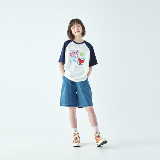 棵初2026年夏季新款亲子中大女童休闲牛仔短裤经典丹宁宽松中裤 商品图1