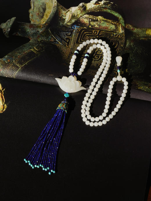 玉化莲花青金流苏项链 商品图0