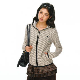 Ariseism 美式复古设计感条纹连帽开衫卫衣外套女春季新款上衣