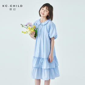 棵初26夏季新款亲子中大女童娃娃领休闲连衣裙清新元气泡泡袖裙子