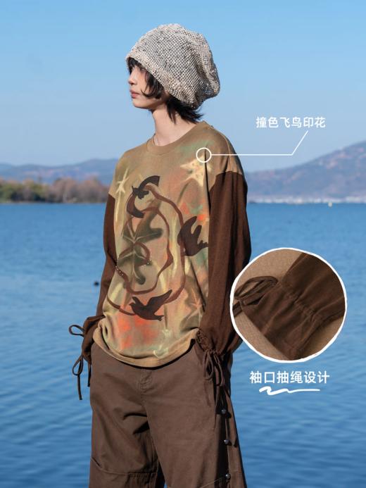 早乙女惠子saotome/STMTX241712/飞鸟盘旋印花长袖t 商品图1