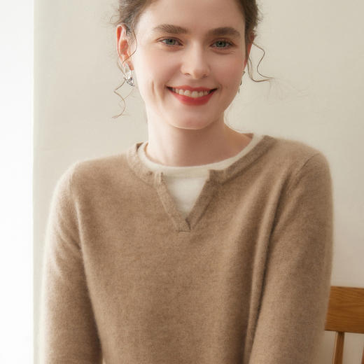 圆领假两件！2026山羊绒女修身拼接撞上衣针织打底衫保暖毛衣新款秋冬款！ 商品图3